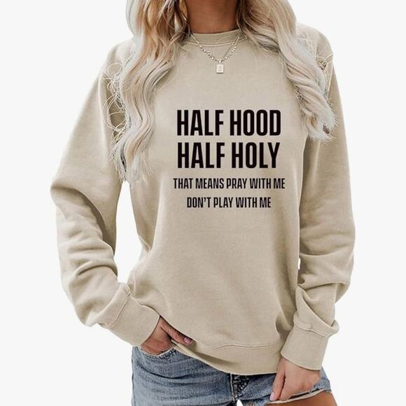 SHEIN womens 1XL pullover sweatshirt Half Hood Half Holy pray don’t play with me - Picture 12 of 12